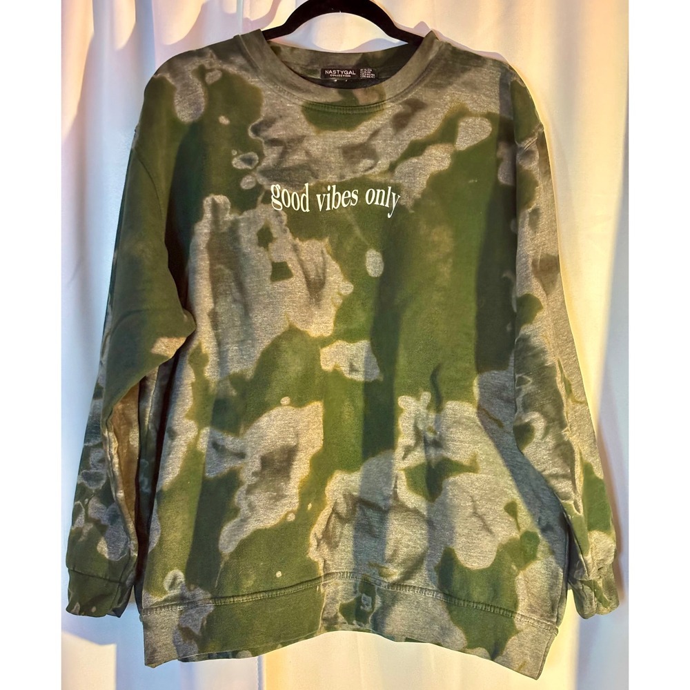 Nasty Gal Collection Good Vibes Only Bleach Wash Sweatshirt Oversized 14/16